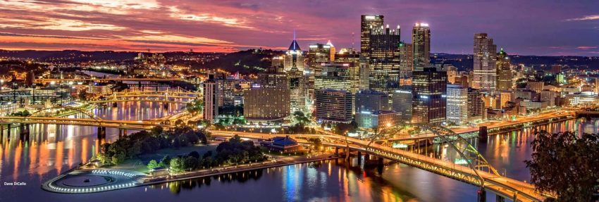 Nighttime skyline in Pittsburgh, Pennsylvania (New England)