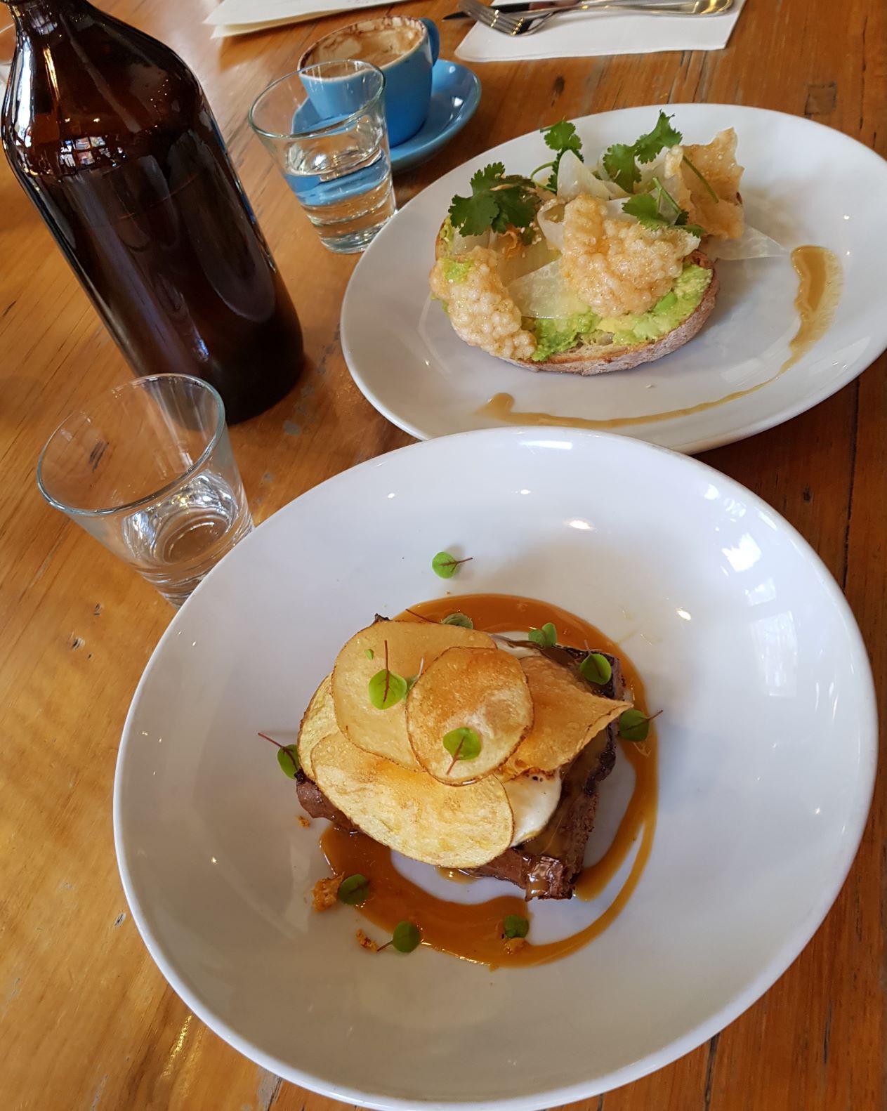 Two brunch dishes at Proud Mary in Collingwood, Melbourne