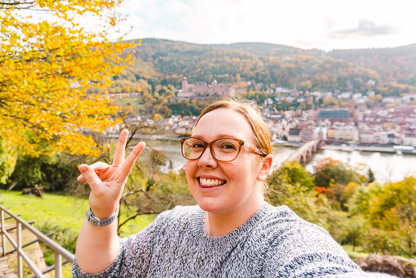 Selfie with Heidelberg's Old Town and mountains behind me - taken with my Sony A5100 Camera.