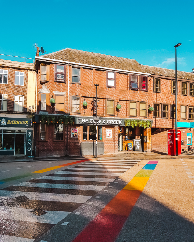 Rainbow-coloured crossing in Oxford, England