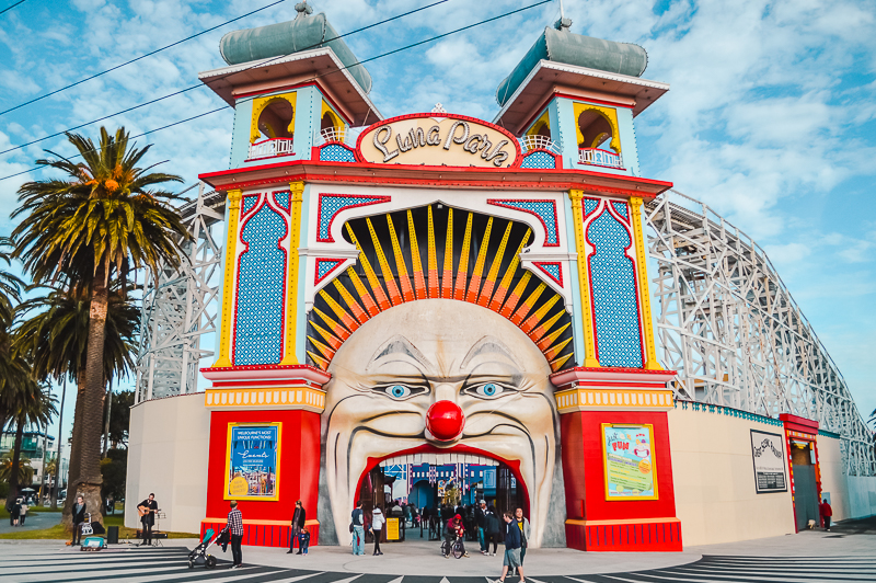 Things to do in Melbourne at night - head to St Kilda and have fun at Luna Park Melbourne.